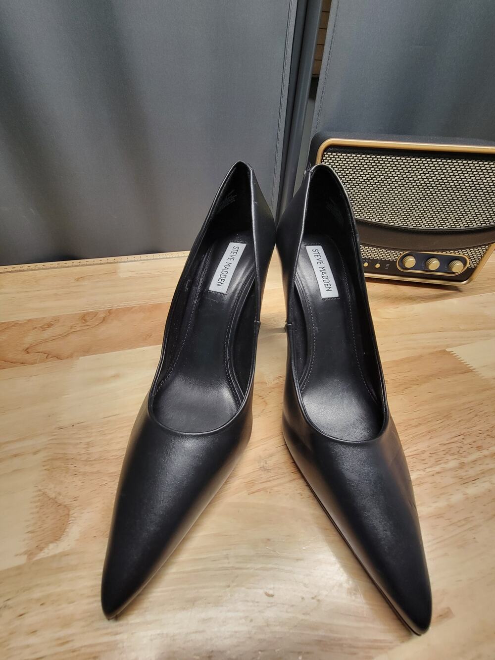 Steve Madden Classie Stiletto Pump Heels Women's 8.5 Black Leather Pointed Toe